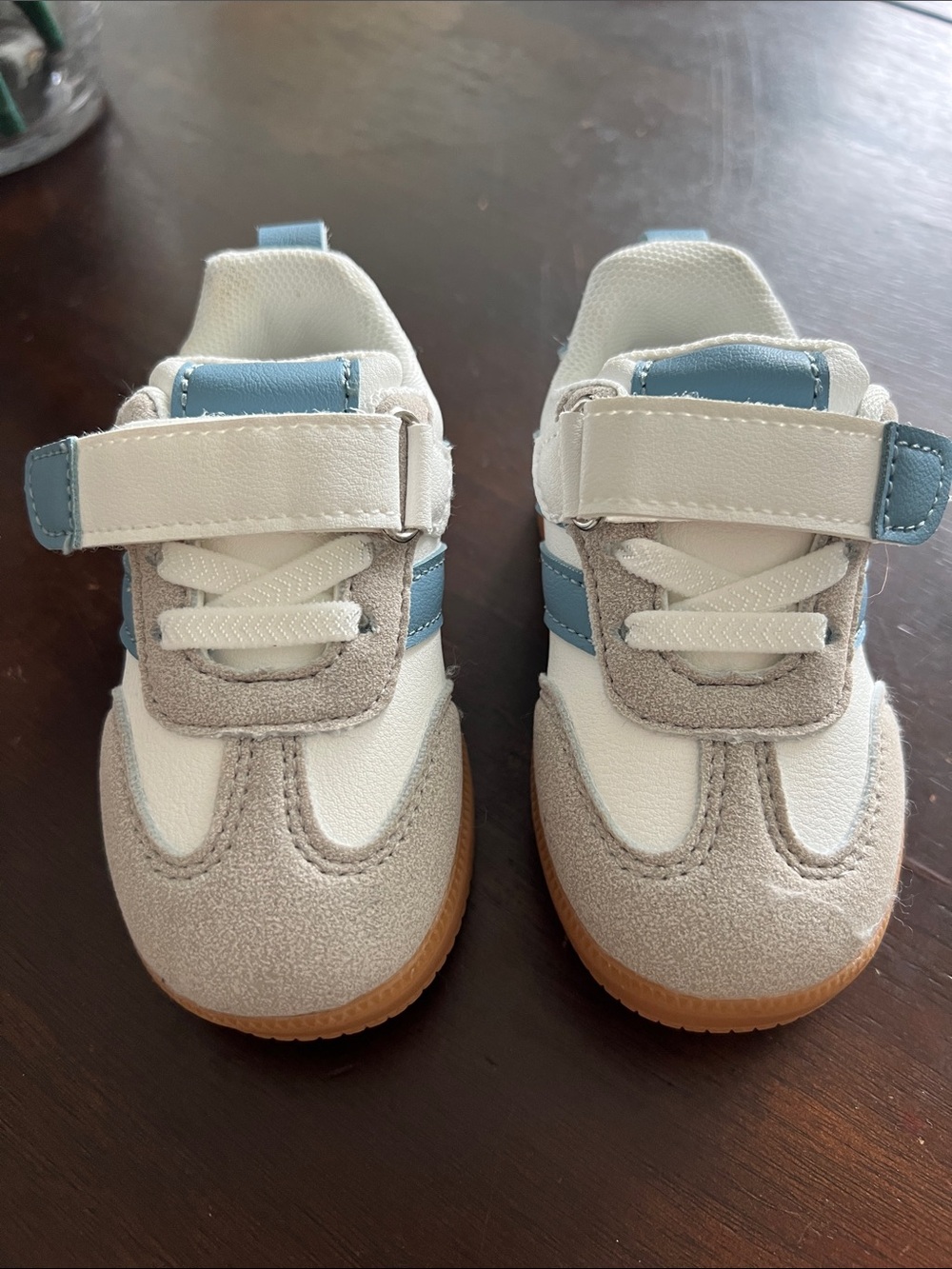 Baby size 4 Casual Velcro Sneakers in White, Light Blue & Gray